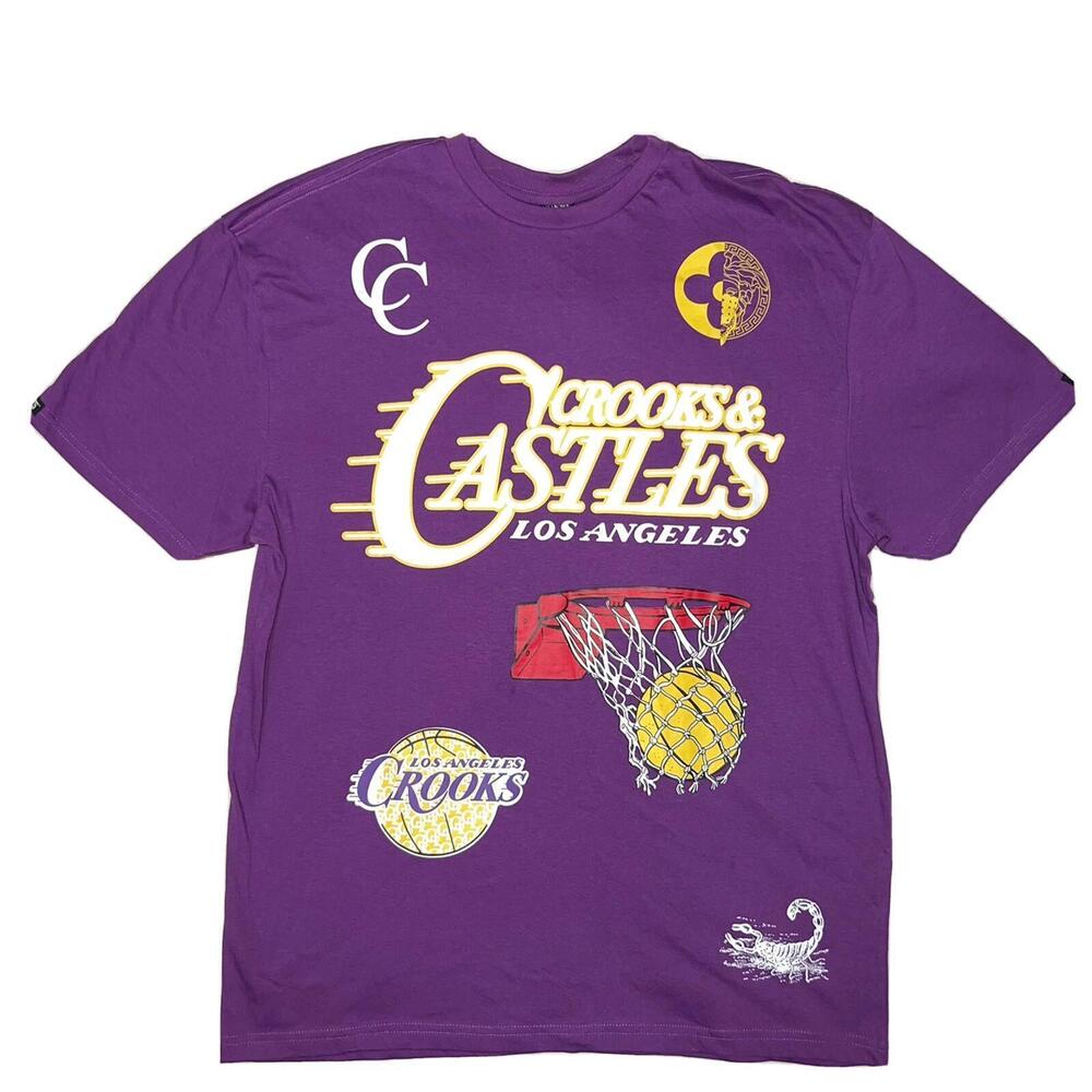 Crooks And Castle Mens Size Xl Purple Los Angeles Lakers Themed T Shirt New